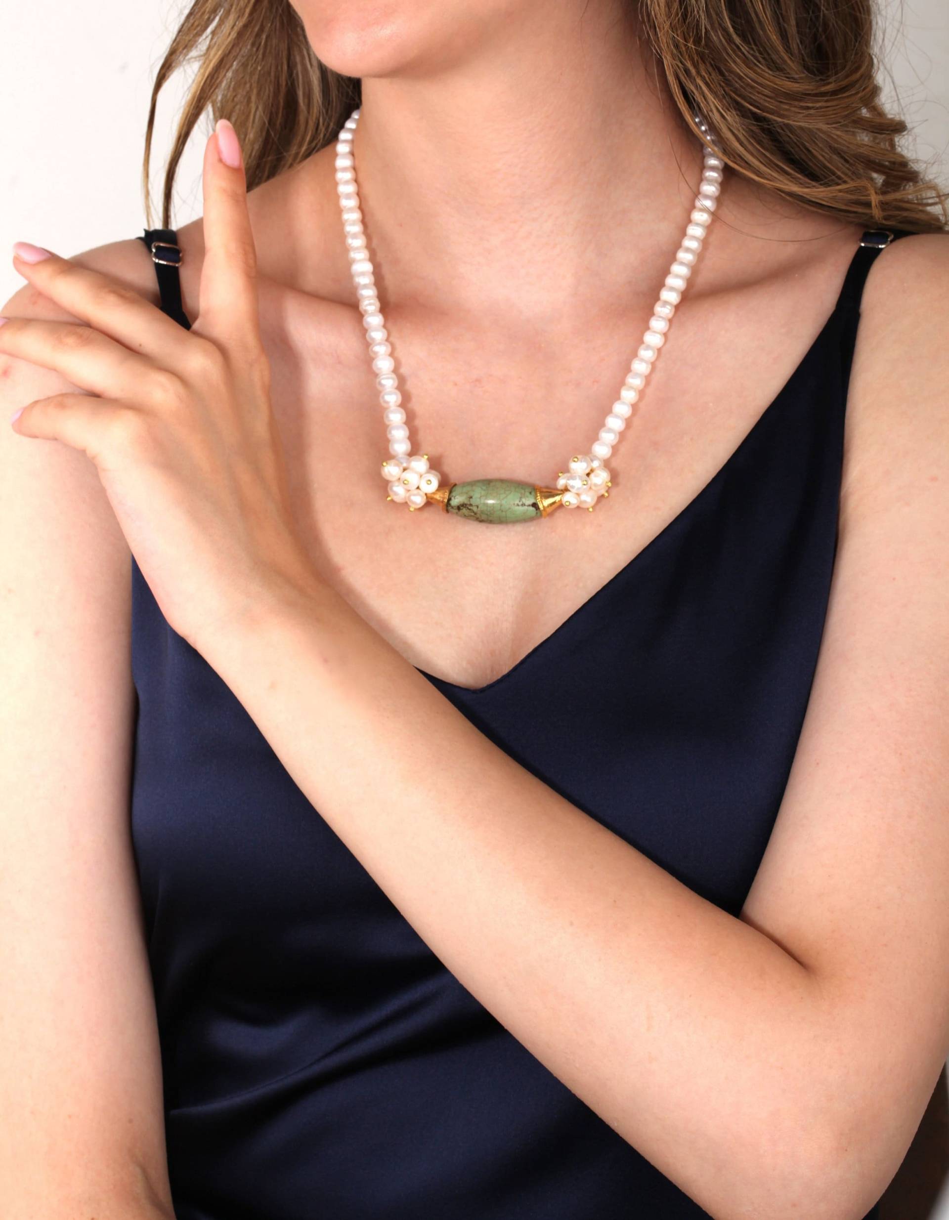 Perlenkette 18K Vergoldetes Messing, Edelstein Akzent von MeyArtDesign