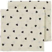 Meyco Baby Sweet Heart Mullwindeln 2er Pack Soft Sand/Black von Meyco