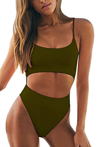 Meyeeka Damen-Monokini mit U-Ausschnitt vorne, Schnürung, hinten hoch geschnitten, Einteiler-Badeanzug - Grün - Small Meyeeka Damen-Monokini mit U-Ausschnitt vorne, Schnürung, hinten hoch geschnitten, Einteiler-Badeanzug - Grün - Small von Meyeeka