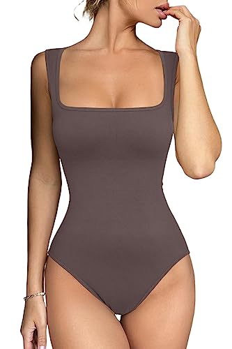 Meyeeka Damen Sexy Nahtlose Bodysuit Quadratischer Ausschnitt Ärmellos Tapered Schultergurte Tank Tops Sommer, GRAU, L von Meyeeka