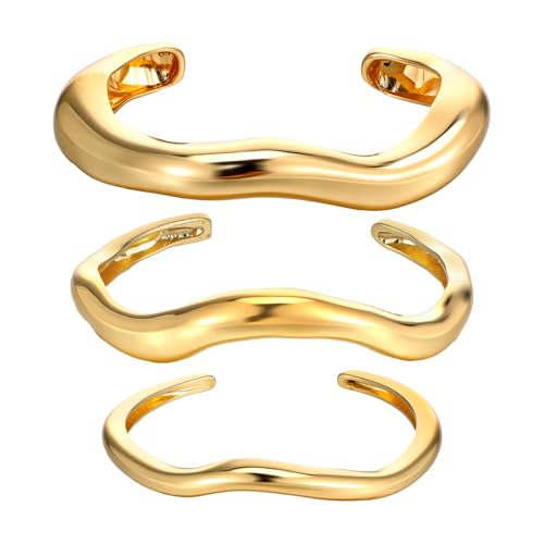 3 Stück Gold Klobiges Armreif verstellba offen Armreife Damen Punk Stapelbares Armband Damen Braut Hochzeit Party Schmuck von Meyeyaia