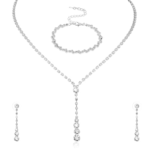 Meyeyaia Silber Kristall Brautschmuck Set Braut Hochzeit Halskette Ohrringe Armband Set Silber Strass Hochzeitsschmuck für Damen Mädchen Party Schmuck Meyeyaia Silber Kristall Brautschmuck Set Braut Hochzeit Halskette Ohrringe Armband Set Silber Strass Hochzeitsschmuck für Damen Mädchen Party Schmuck von Meyeyaia