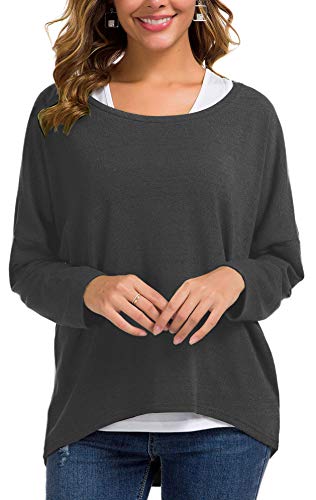 Meyison Damen Lose Asymmetrisch Jumper Sweatshirt Pullover Bluse Oberteile Oversized Tops T Shirt (Large, Dunkle Grautöne B) von Meyison