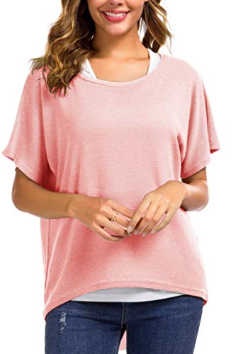Meyison Damen Lose Asymmetrisch Sweatshirt Pullover Bluse Oberteile Oversized Top T Shirt (X-Large, Rosa) von Meyison