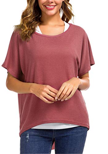 Meyison Damen Lose Asymmetrisch Sweatshirt Pullover Bluse Oberteile Oversized Top T Shirt (XX-Large, 01 Lila Rot) von Meyison