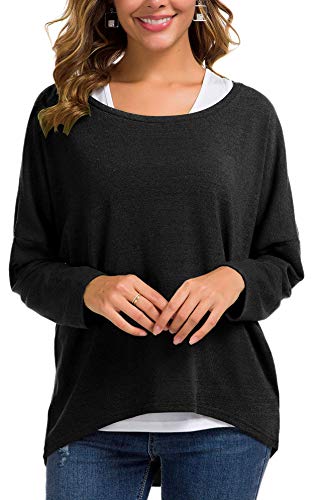 Meyison Damen Lose Asymmetrisch Sweatshirt Pullover Bluse Oberteile Oversized Tops T-Shirt, M, Schwarz B von Meyison