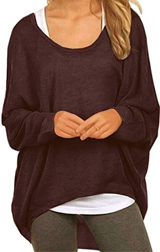 Meyison Damen Lose Asymmetrisch Sweatshirt Pullover Bluse Oberteile Oversized Tops T-Shirt, XXL, Coffee B von Meyison