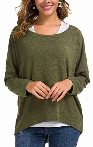 Meyison Damen Lose Asymmetrisch Sweatshirt Pullover Bluse Oberteile Oversized Tops T-Shirt Armee Grün S von Meyison