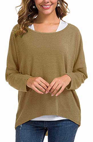 Meyison Damen Lose Asymmetrisch Sweatshirt Pullover Bluse Oberteile Oversized Tops T-Shirt Braun M von Meyison