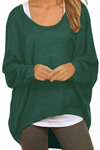 Meyison Damen Lose Asymmetrisch Sweatshirt Pullover Bluse Oberteile Oversized Tops T-Shirt Dunkel Grün L von Meyison