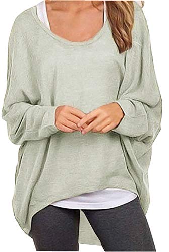 Meyison Damen Lose Asymmetrisch Sweatshirt Pullover Bluse Oberteile Oversized Tops T-Shirt Grau S von Meyison