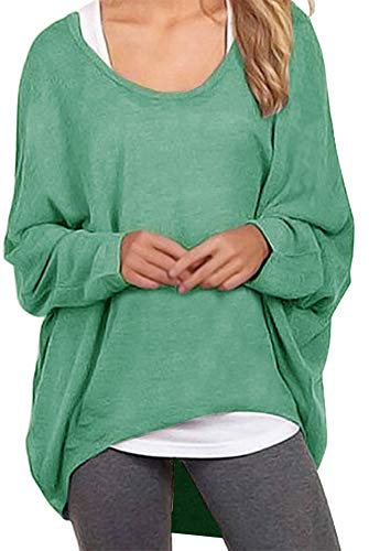 Meyison Damen Lose Asymmetrisch Sweatshirt Pullover Bluse Oberteile Oversized Tops T-Shirt Grün S von Meyison