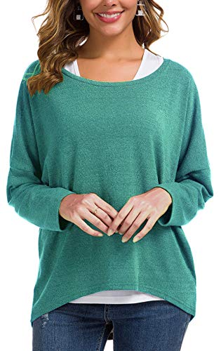 Meyison Damen Lose Asymmetrisch Sweatshirt Pullover Bluse Oberteile Oversized Tops T-Shirt Grün S von Meyison