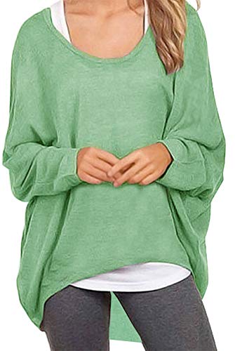 Meyison Damen Lose Asymmetrisch Sweatshirt Pullover Bluse Oberteile Oversized Tops T-Shirt Hellgrün S von Meyison