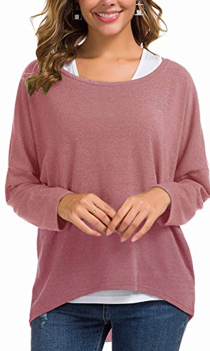 Meyison Damen Lose Asymmetrisch Sweatshirt Pullover Bluse Oberteile Oversized Tops T-Shirt Lila Rot S von Meyison