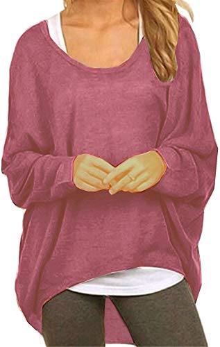 Meyison Damen Lose Asymmetrisch Sweatshirt Pullover Bluse Oberteile Oversized Tops T-Shirt Lila Rot XXL von Meyison