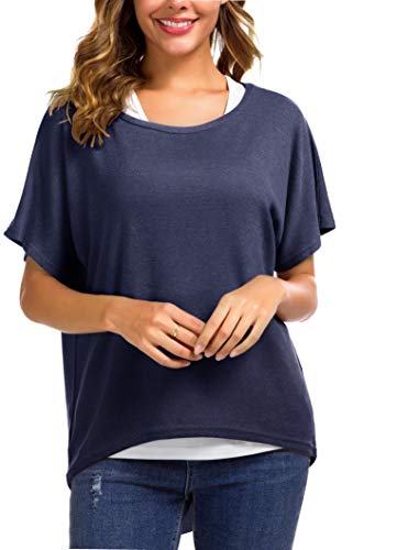 Meyison Damen Lose Asymmetrisch Sweatshirt Pullover Bluse Oberteile Oversized Tops T-Shirt Navy-L von Meyison