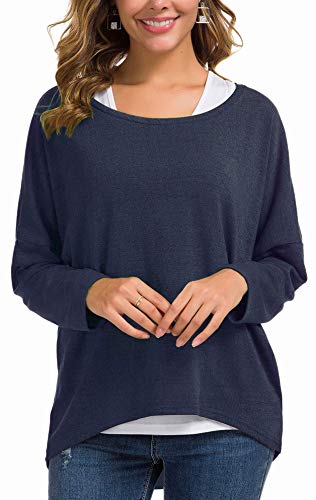 Meyison Damen Lose Asymmetrisch Sweatshirt Pullover Bluse Oberteile Oversized Tops T-Shirt Navy S von Meyison