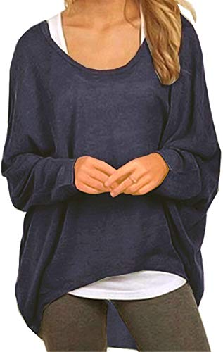 Meyison Damen Lose Asymmetrisch Sweatshirt Pullover Bluse Oberteile Oversized Tops T-Shirt Navy XL von Meyison