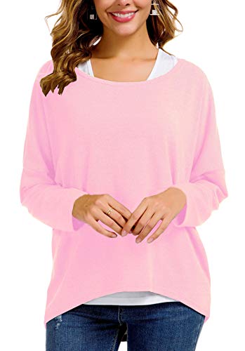 Meyison Damen Lose Asymmetrisch Sweatshirt Pullover Bluse Oberteile Oversized Tops T-Shirt Rosa XL von Meyison