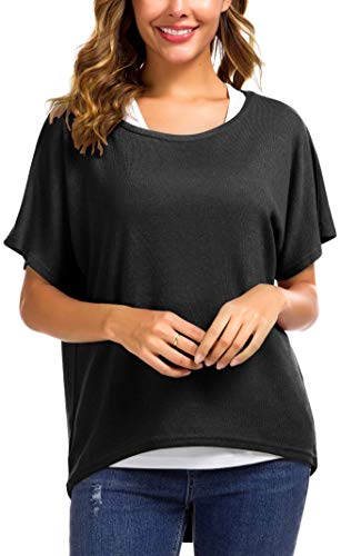 Meyison Damen Lose Asymmetrisch Sweatshirt Pullover Bluse Oberteile Oversized Tops T-Shirt Schwarz-L von Meyison