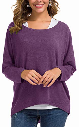 Meyison Damen Lose Asymmetrisch Sweatshirt Pullover Bluse Oberteile Oversized Tops T-Shirt Violett M von Meyison
