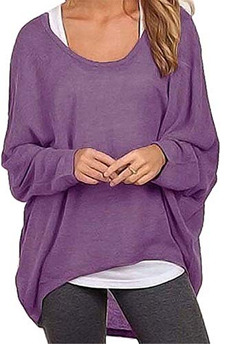 Meyison Damen Lose Asymmetrisch Sweatshirt Pullover Bluse Oberteile Oversized Tops T-Shirt Violett S von Meyison