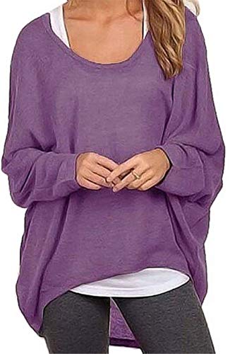 Meyison Damen Lose Asymmetrisch Sweatshirt Pullover Bluse Oberteile Oversized Tops T-Shirt Violett XXL von Meyison