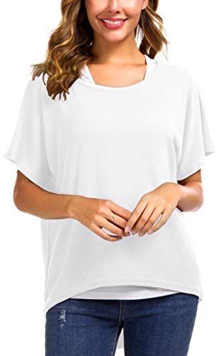 Meyison Damen Lose Asymmetrisch Sweatshirt Pullover Bluse Oberteile Oversized Tops T-Shirt Weiss-L von Meyison