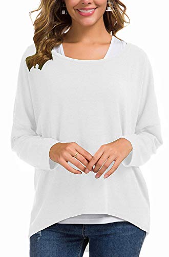 Meyison Damen Lose Asymmetrisch Sweatshirt Pullover Bluse Oberteile Oversized Tops T-Shirt Weiss S von Meyison