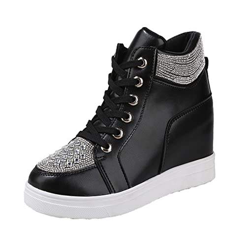 Keilsneaker für Damen Stickerei Spitze Blumenmuster ausgehöhlt Schnürschuhe High-Heel-Sneaker Bequeme lässige Wanderschuhe atmungsaktive High Top Turnschuhe von Meytudock