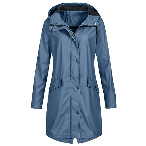 Meytudock Regenmantel Damen Lang Outdoor, Regenjacke Damen Elegante Hoodie Mantel Leichte Wintercoat Kordelzug Coat Jacke mit Kapuze Auskleidung Winddicht Regenjacke für Frühlings Herbst von Meytudock