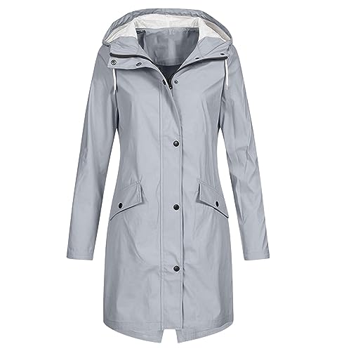 Meytudock Regenmantel Damen Lang Outdoor, Regenjacke Damen Elegante Hoodie Mantel Leichte Wintercoat Kordelzug Coat Jacke mit Kapuze Auskleidung Winddicht Regenjacke für Frühlings Herbst von Meytudock