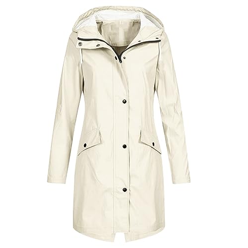 Meytudock Regenmantel Damen Lang Outdoor, Regenjacke Damen Elegante Hoodie Mantel Leichte Wintercoat Kordelzug Coat Jacke mit Kapuze Auskleidung Winddicht Regenjacke für Frühlings Herbst von Meytudock