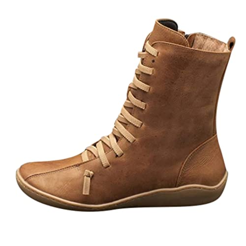 Meytudock Stiefeletten Damen Schnallen, Gefüttert Winter Boots Winterstiefel Cowboystiefel Chelsea Boots Vintage Retro Schnürschuhe Herbst Winter Stiefel Hoher Schaft Damenstiefel Mit Absatz von Meytudock