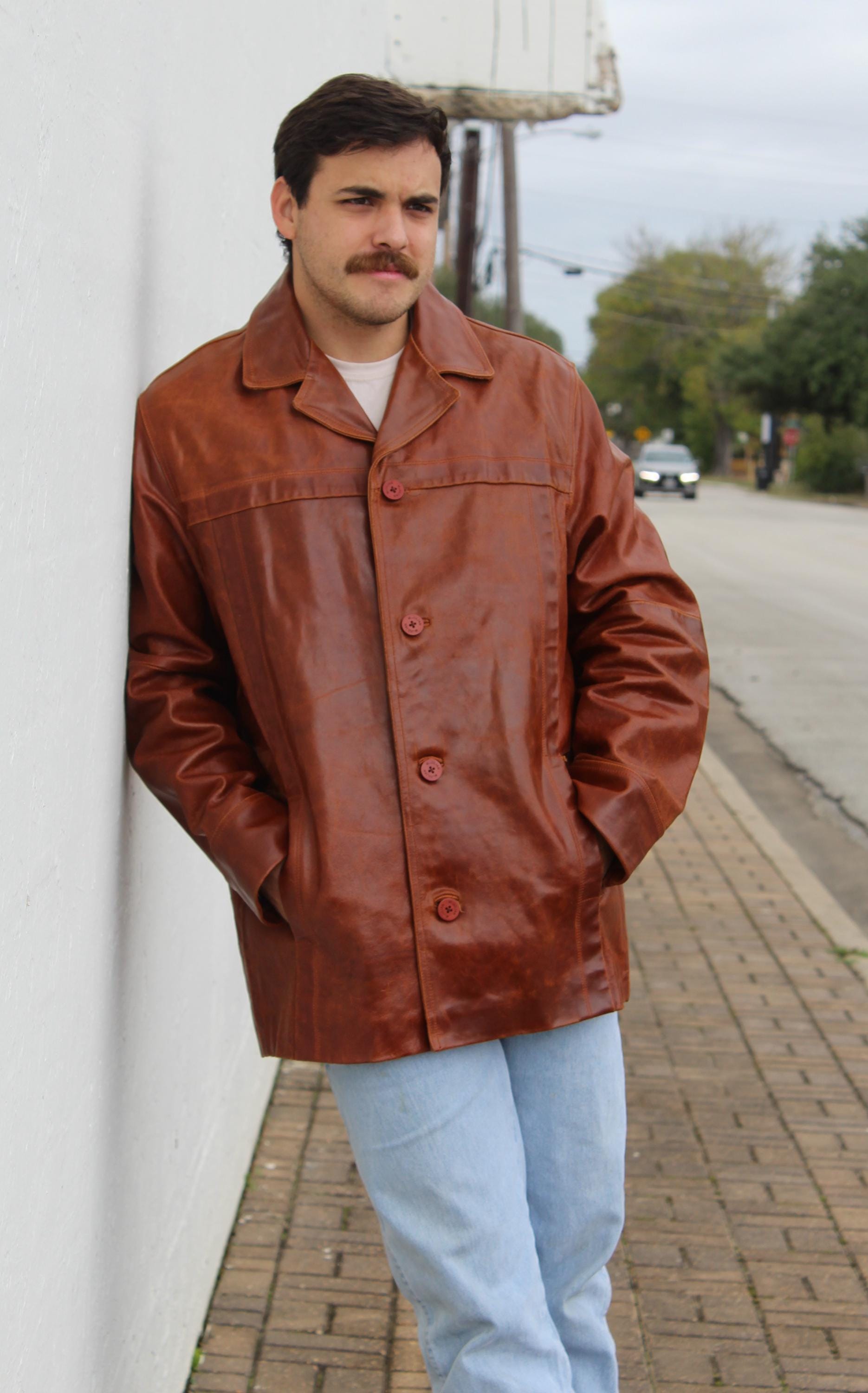 Braune Lederjacke, Vintage Wilsons Peacoat, Xl Herren, Kurzmantel von MezcalAndLeather