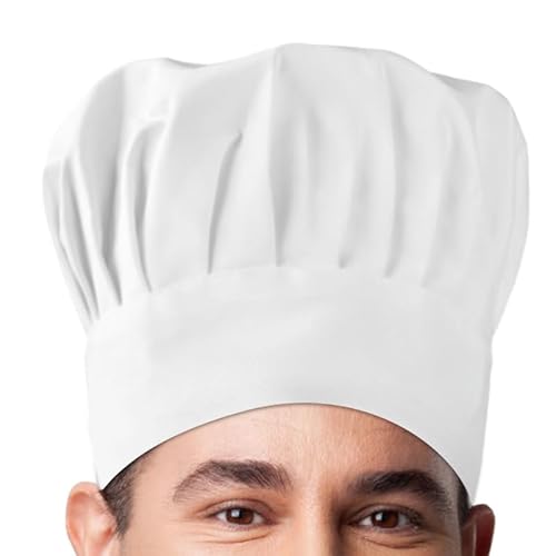 Mezeic Unisex Erwachsene Koch Hut Einstellbare Küche Kochen Caps mit elastischen Band Pizza Brot Bäcker Hut für Männer Frauen (Weiß,Normal) von Mezeic