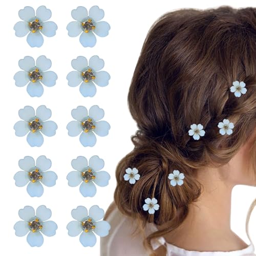 Mezrkuwr 10 Stück blaue Mini-Haarspangen mit Kristallblumen, Sommer-Strand-Zopf-Haar-Accessoires für Frauen, Krallenclips, Haarkrallen, Haarspangen, für Party, Hochzeit, Strand von Mezrkuwr