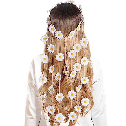 Mezrkuwr Blumen-Gänseblümchen-Stirnband, Blumenkrone, Sommer-Sonnenblumen-Haarschmuck für böhmische Kostüme Strand Hochzeit Reise Karneval Party Kopfschmuck(weiß) von Mezrkuwr