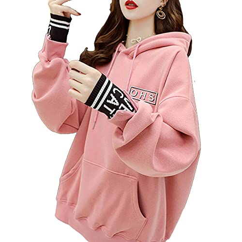 Mfacl Nette Hoodies Sweatshirt Womens Kleidung Frühling und Herbst dünne gefälschte Zweiteilige Pullover Frauen Neue Top-Kapuze-Mantel (Color : Pink, Size : L) von Mfacl