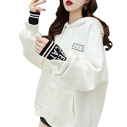 Mfacl Nette Hoodies Sweatshirt Womens Kleidung Frühling und Herbst dünne gefälschte Zweiteilige Pullover Frauen Neue Top-Kapuze-Mantel (Color : White, Size : XL) von Mfacl