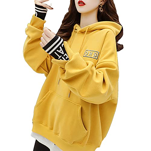 Mfacl Nette Hoodies Sweatshirt Womens Kleidung Frühling und Herbst dünne gefälschte Zweiteilige Pullover Frauen Neue Top-Kapuze-Mantel (Color : Yellow, Size : XL) von Mfacl