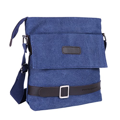 Mfeo Herren vintage retro canvas messenger bag umhängetasche schultertasche handtasche 2-denim Blau 10.2" L x 11" H x 3.6" W von Mfeo