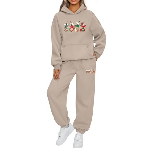 2 Teiler Damen Weihnachts Jogginganzug Set Kaffee Schneemann Milchtee Aufdruck Trainingsanzug Set Xmas Freizeitanzug Damen Lounge Set Sportanzug Set Outfit Anzug Damen Tracksuit Zweiteiler von Mfhmom