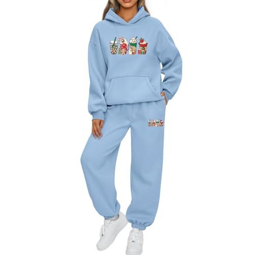 2 Teiler Damen Weihnachts Jogginganzug Set Kaffee Schneemann Milchtee Aufdruck Trainingsanzug Set Xmas Freizeitanzug Damen Lounge Set Sportanzug Set Outfit Anzug Damen Tracksuit Zweiteiler von Mfhmom