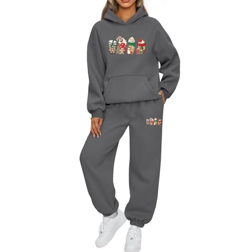 2 Teiler Damen Weihnachts Jogginganzug Set Kaffee Schneemann Milchtee Aufdruck Trainingsanzug Set Xmas Freizeitanzug Damen Lounge Set Sportanzug Set Outfit Anzug Damen Tracksuit Zweiteiler von Mfhmom