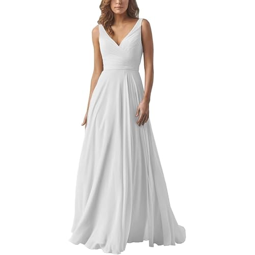 Abendkleid Damen Elegant Chiffon Brautjungfernkleider V-Ausschnitt A-Linie Lang Hochzeit Ballkleider Off Shoulder Cocktailkleid Lang Ballkleid Partykleid Maxikleid Formal Langes Kleid von Mfhmom