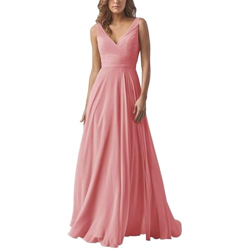 Abendkleid Damen Elegant Chiffon Brautjungfernkleider V-Ausschnitt A-Linie Lang Hochzeit Ballkleider Off Shoulder Cocktailkleid Lang Ballkleid Partykleid Maxikleid Formal Langes Kleid von Mfhmom