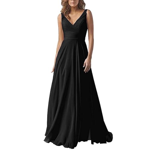 Abendkleid Damen Elegant Chiffon Brautjungfernkleider V-Ausschnitt A-Linie Lang Hochzeit Ballkleider Off Shoulder Cocktailkleid Lang Ballkleid Partykleid Maxikleid Formal Langes Kleid von Mfhmom