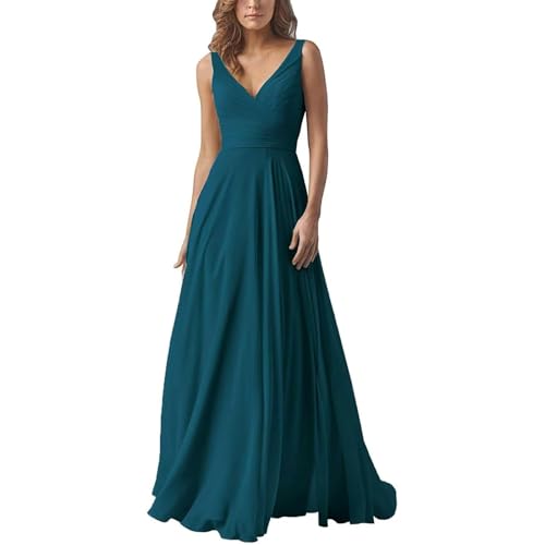 Abendkleid Damen Elegant Chiffon Brautjungfernkleider V-Ausschnitt A-Linie Lang Hochzeit Ballkleider Off Shoulder Cocktailkleid Lang Ballkleid Partykleid Maxikleid Formal Langes Kleid von Mfhmom